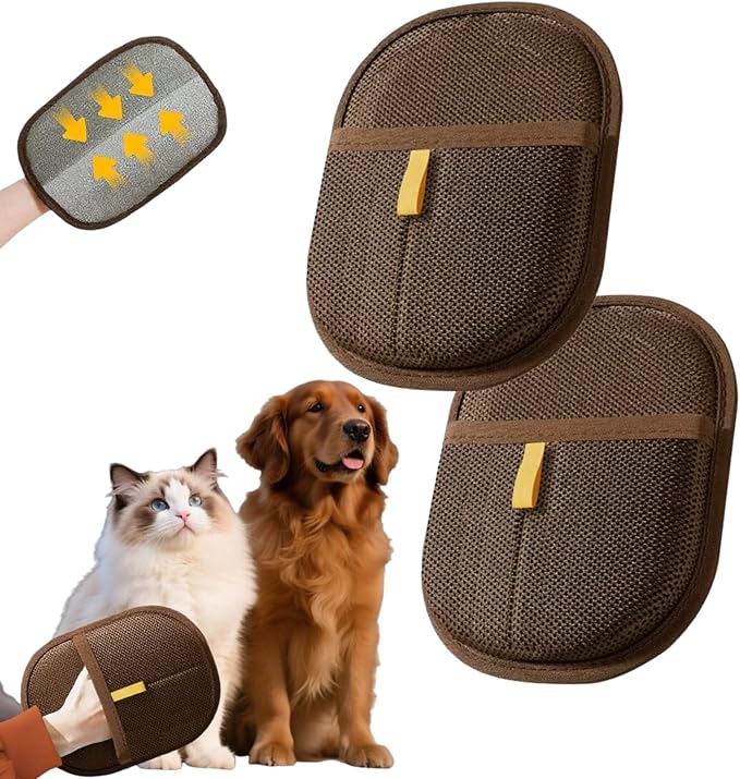 2Pcs Pet Hair Removal Gloves for Dogs and Cats, 2025 Upgraded Electrostatic Magic Hair Remover Glove,Reusable for Couch, Car Seat, Clothing, Carpet, Furniture & Bed Sheets(Brown)-PurrikoPets