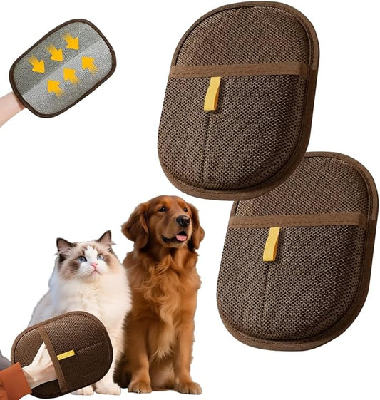 2Pcs Pet Hair Removal Gloves for Dogs and Cats, 2025 Upgraded Electrostatic Magic Hair Remover Glove,Reusable for Couch, Car Seat, Clothing, Carpet, Furniture & Bed Sheets(Brown)-PurrikoPets