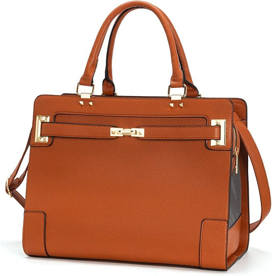 Fashion Pet Carrier Dog Cat Carrier Purse Soft-Sided Leather Handbag Pet Tote Bag for Small Dogs Puppy and Cats TSA Airline Approved (Brown)-PurrikoPets