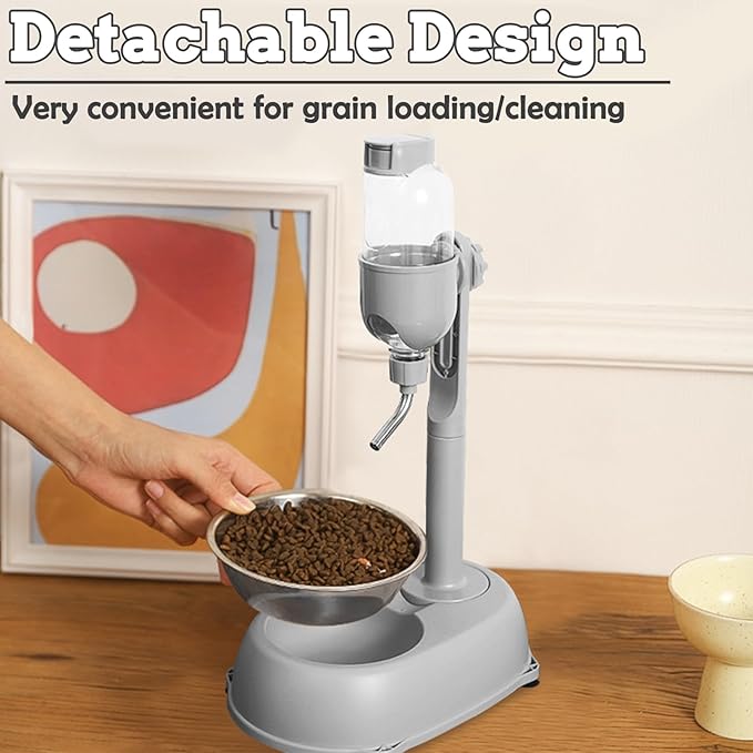 Fhiny Dog Water Feeder Bottle with Stand, Dispenser Automatic Water Food Bowl for Cage Leak-Proof No-Drip Adjustable Raised Pet Slow Water Bottle Dog Kennel Durable Drinker Container-PurrikoPets