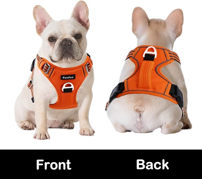 Funfox Dog Harness No Pull, Adjustable Pet Vest Harness, Super Soft Material with Vertical Handle Easy Control, Reflective Night Walking, 2 Leash Clips for Medium Sized Dogs, Orange, M-PurrikoPets