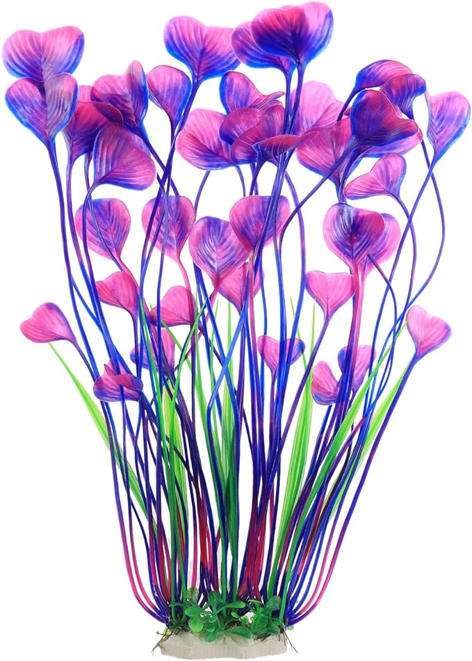 ALEGI Fish Tank Decorations Plastic Plants Large,Aquarium Artificial Plants Decoration Ornament Safe for All Fish-16 inch 2Pcs (Purple 2 pcs)-PurrikoPets