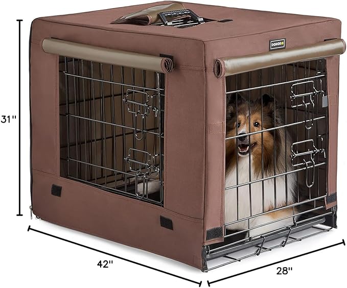 DONORO Dog Crates for Lareg Size Dogs Indoor Double Door Dog Kennels & Houses for Puppy and Cats, Collapsible Metal Contour Dog Cages (Brown, 42.0" L x 28.0" W x 31.0" H)-PurrikoPets