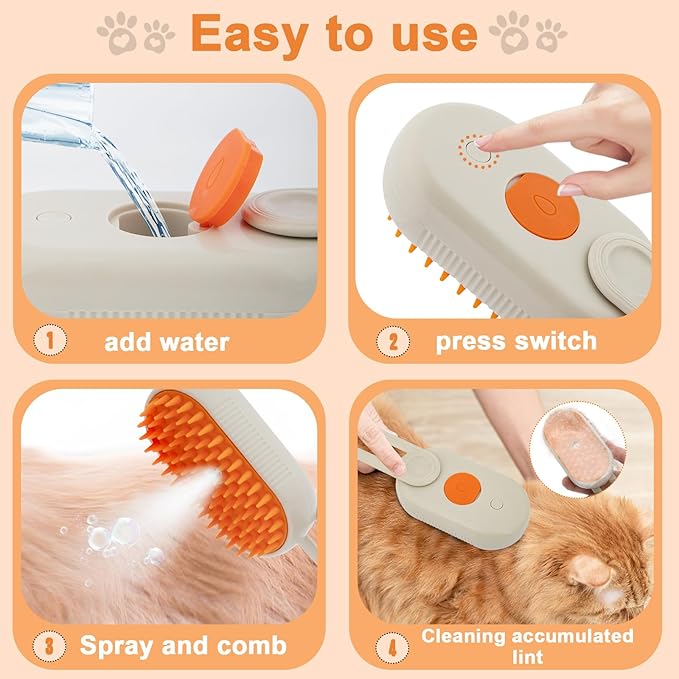4-in-1 Cat Steam Brush Cat and Dog Anti-Static steam Brush with Spray for Massaging,cleaning,Shedding,Grooming,New Rechargeable Pet Grooming Brushes(cream khaki)-PurrikoPets