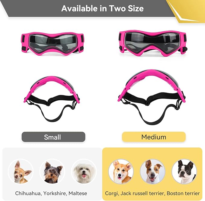 Dog Goggles Dog Sunglasses for Medium Breed UV Protection Windproof with Adjustable Head Straps Chin Straps for Ride Car/Hiking Travel/On Beach-Pink-PurrikoPets
