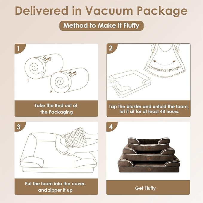 EHEYCIGA Orthopedic Dog Beds for Extra Large Dogs, Waterproof Memory Foam XL Dog Bed with Sides, Non-Slip Bottom and Egg-Crate Foam Big Pet Couch Bed with Washable Removable Cover, Brown-PurrikoPets