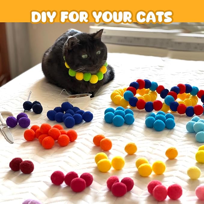 50Pcs Cat Toys Pom Pom Balls with 1 Launcher Set, Interactive Cat Toy Stuff for Indoor Both Adult & Kitten Toys-PurrikoPets