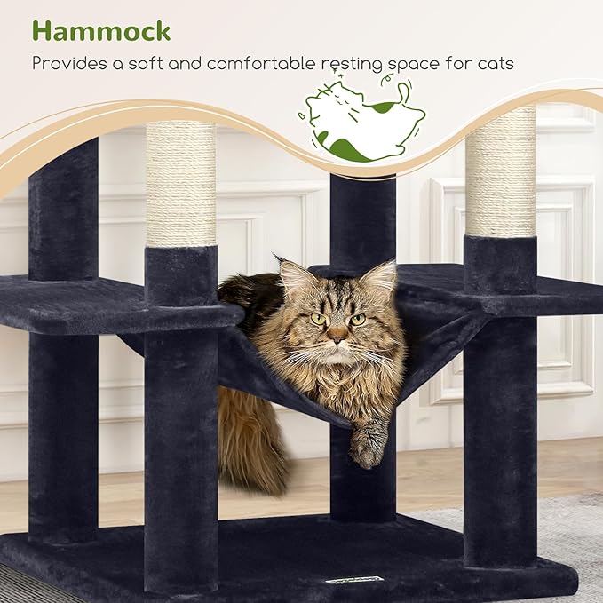 Globlazer Cat Tree Tower, 76-Inch Extra Tall Multi-Level Cat Furniture with Cozy Condos, Hammock and Perches for Adult Cats, Perfect for Climbing, Scratching, and Play, F76, Dark Grey-PurrikoPets