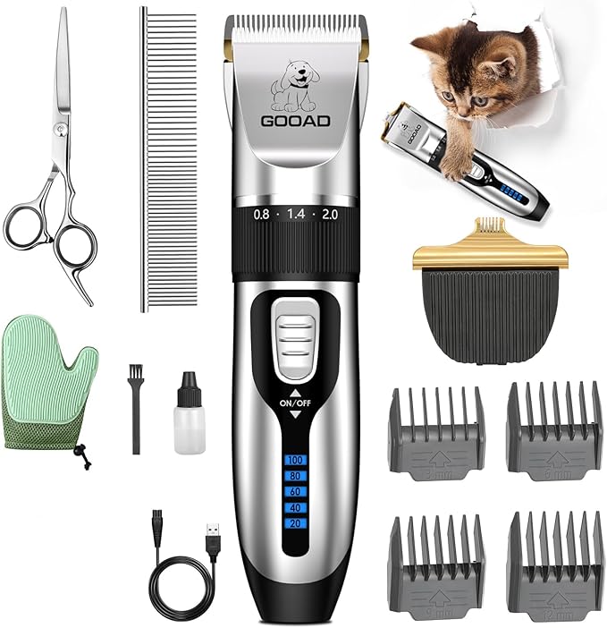 Goood Cat Clippers for Matted Hair - Cordless Cat Shaver, Low Noise Paw Trimmer, Quiet Pet Hair Clippers (Silver)-PurrikoPets