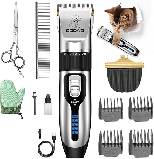 Goood Cat Clippers for Matted Hair - Cordless Cat Shaver, Low Noise Paw Trimmer, Quiet Pet Hair Clippers (Silver)-PurrikoPets