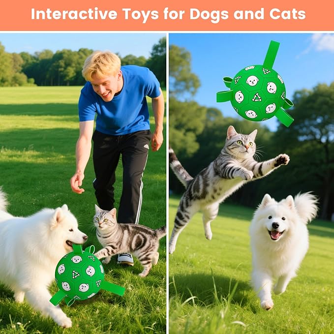 Dog Toys Ball, Durable Dog Soccer Ball with Straps, Interactive Dog Toys for Tug of War, Water Pool Puppy Toys for Indoor/Outdoor – Fun Dog Birthday Gift for Small & Medium Dogs, 6 Inch-PurrikoPets