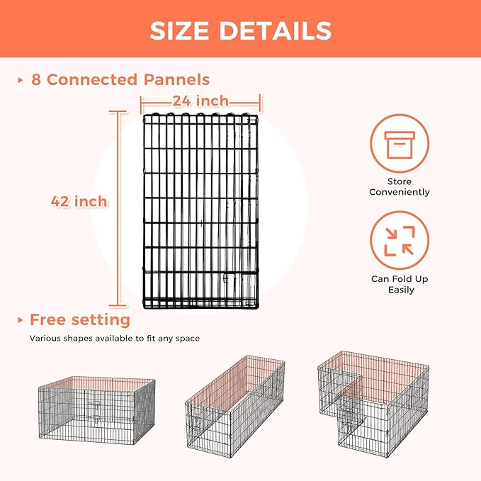 Foldable Dog Playpen 42" Height 8 Panels Metal Exercise Pen No Door - Indoor/Outdoor Dog Play Pen for Medium-Large Dogs, Portable Pet Fence for Yard Garden Camping, Black-PurrikoPets