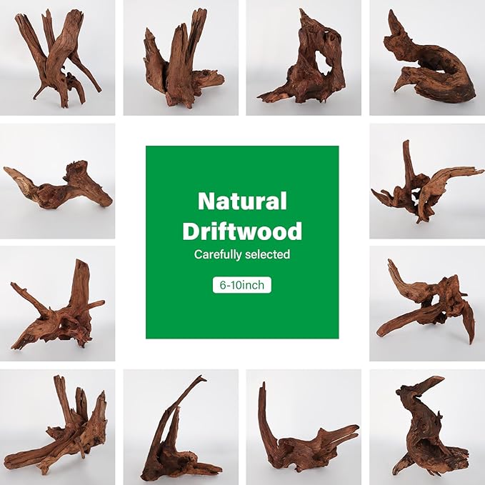 Driftwood for Aquarium Natural Aquarium Wood for Aquascaping Fish Tank Decorations Reptile Tank Decor (Natural Driftwood 6-10" (Pack of 3))-PurrikoPets