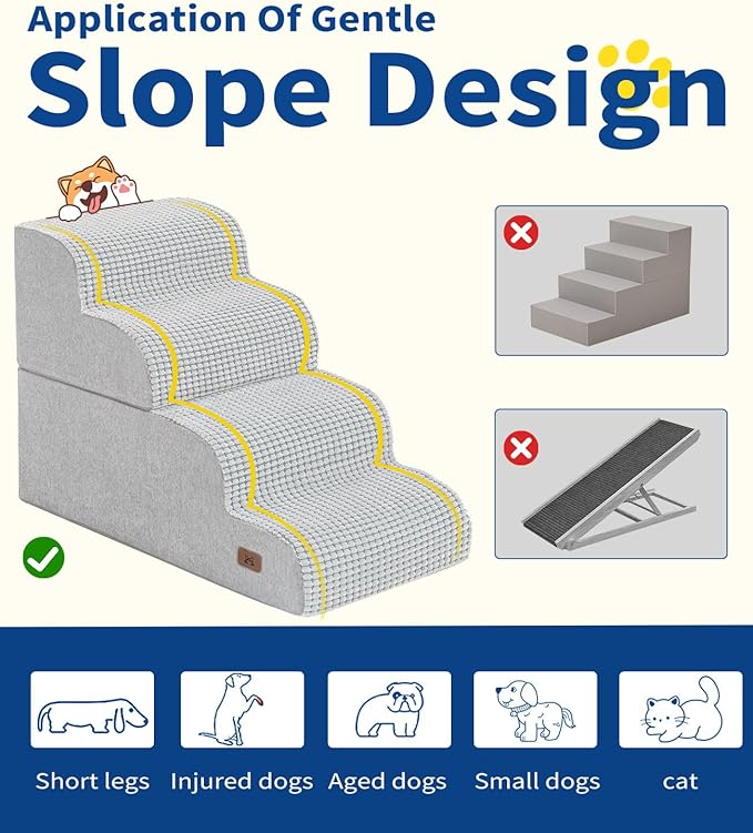 Dog Step for Bed, Dog Stair 4-Step 35D Pet Stair 19.7" H for High Bed or Sofa Non-Slip Balanced Pet Step Indoor, Light Grey-PurrikoPets