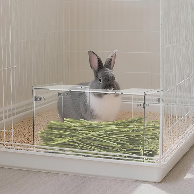 Acrylic Rabbit Hay Feeder with Lid, Transparent Hanging Food Dispenser Hay Feeder for Bunny Rabbits Guinea Pig Cage Chinchillas Hamsters Small Pets and Animals（Small-PurrikoPets