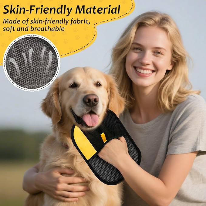 3 Pcs Pet Hair Removal Glove Set, Reusable Electrostatic Pet Hair Remover with Hair Remover Brush and Pet Comb, Upgrade Efficient Cats&Dogs Grooming Gloves for Clothes Furniture Carpet Seat-PurrikoPets