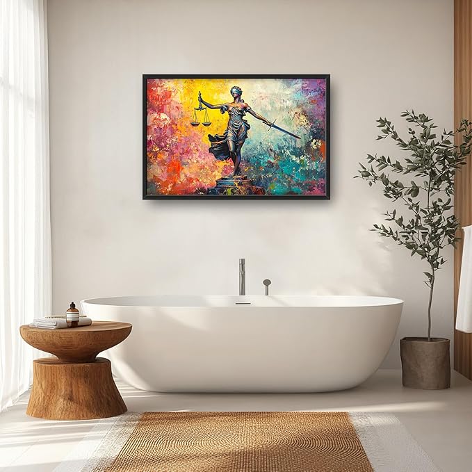 Extra Large Lady Justice Framed Wall Art for Living Room,Oversized Scales of Justice Pictures Wall Decor,Abstract Colorful Canvas Print Painting Modern Artwork Bedroom Office Bathroom 36L" x 24W"-PurrikoPets
