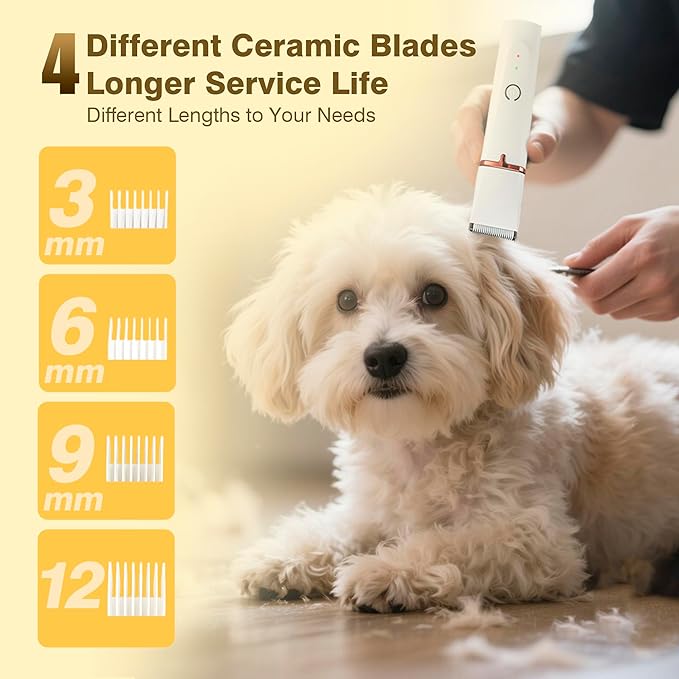 2025 New Petium 4-in-1 Dog Grooming Clippers Kit-Quiet Dog Nail Grinder & Paw Trimmer,Low Noise Cordless Pet Shaver for Small Dogs & Cats,USB-Rechargeable, 6 Guide Combs-PurrikoPets
