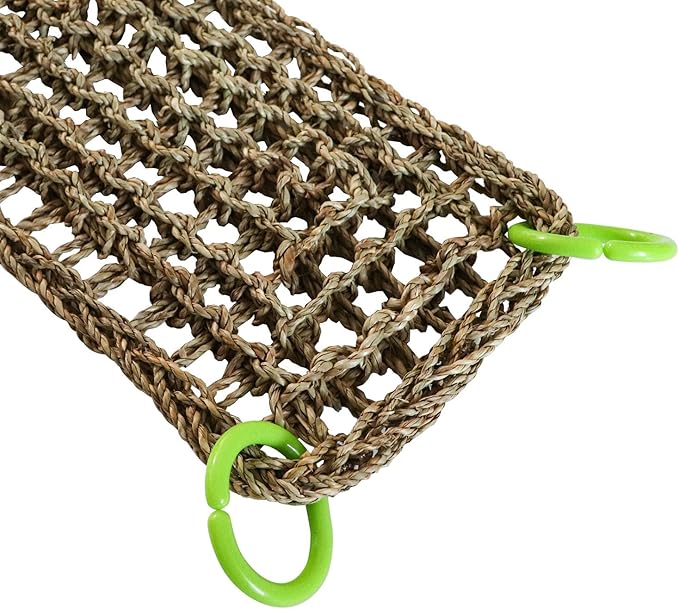 39 x 7 Inches Seagrass Mat, Natural Seagrass Woven Net, Bird Hammock Mat with Hooks, Cage Accessories, Climbing Rope Ladder Chew Toys for Cockatiel, Hamster, Guinea Pig, Rats, Parakeet-PurrikoPets