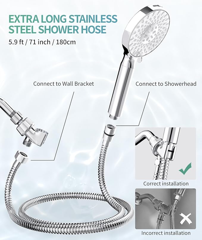 Filtered Shower Head with Handheld, High Pressure 9 Spray Mode Chrome Showerhead with Filters,detachable shower head,Water Softener Filters Beads for Hard Water -Remove Chlorine-PurrikoPets