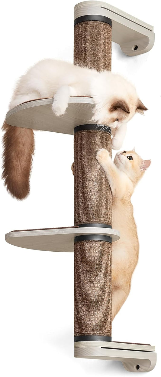 Feandrea Clickat Collection - No.006 Cat Tree Scratching Post, 39.7-Inch Tall Thicker Wall Mounted Cat Scratcher Posts, 2 Cats Perch Platform, Easy Assembly, Suit for Multi Cats Climb Play Nap Scratch-PurrikoPets