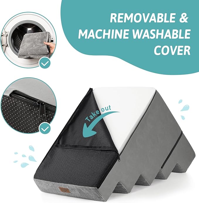 Dog Stairs for Small Dogs, 5 Tier Removable Wider Pet Stairs for Couch and Bed, 23.6" H Non-Slip Dog Steps for Puppies and Old Cats with Support Board, 29.5x19.7x23.6 inch, Grey-PurrikoPets