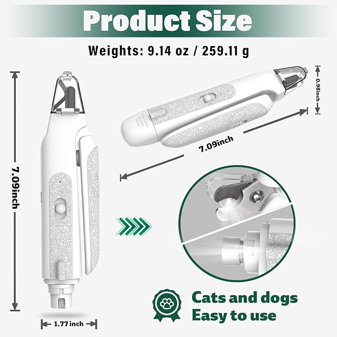 2-in-1 Cat Nail Clippers & Dog Nail Clippers Trimmers for Large Medium Small Dogs Cats Claw Trimmer Quick Sensor and Safety Guard USB Rechargeable with 2 LED Lights Dogs Nail Trimmer-PurrikoPets