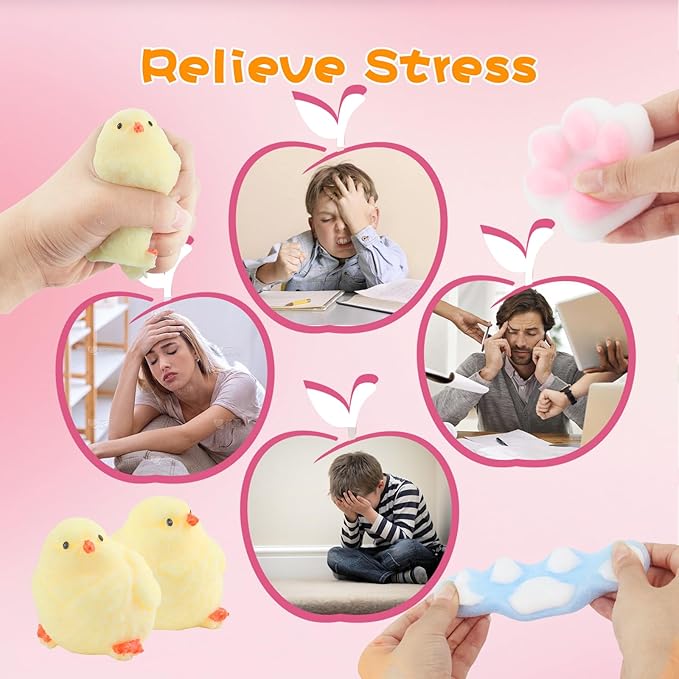 6 Pcs Taba Squishy , Kit Squeeze Toy ,Include Squishies( 2 Cat Paws & 2 Chick,2 Hamster), Soft Stress Relief Squeeze Toy,tress Relief Sensory Toy-PurrikoPets