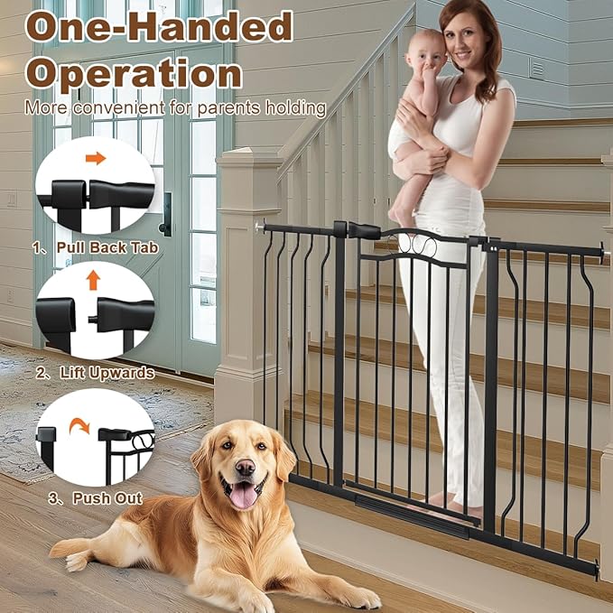 53.1-62.2" Extra Wide Baby Gate for Stairs No Drilling, 30" Tall Auto Close Press Mounted Baby Gate for Doorways, Adjustable Width Walk Through Dog Gates for Doorways, Black-PurrikoPets