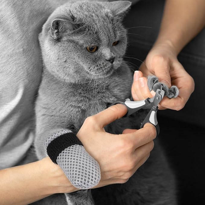 4Pcs Cat Nail Caps, Cats Booties Mittens Paw Covers Caps Shoes for Bathing Shaving Checking Nail Cutting, Pet Grooming Socks AntiScratch Adjustable Pet Claw Protector Foot Sleeves, Grey M-PurrikoPets