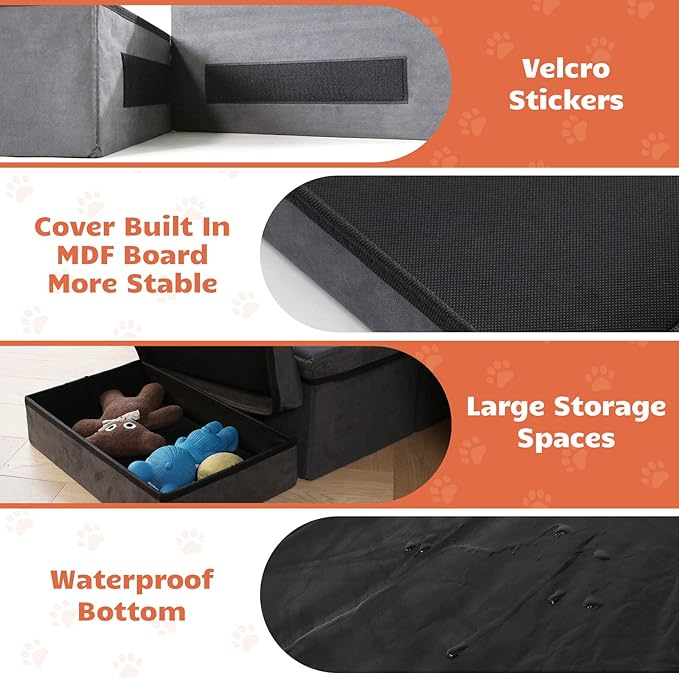 Foldable Dog Stairs/Steps 2-Tier Pet Steps Storage and Adjustable Steps for Small Medium Dogs Pet Steps Storage Stepper for High Beds Sofa Pet Dog Cat-PurrikoPets