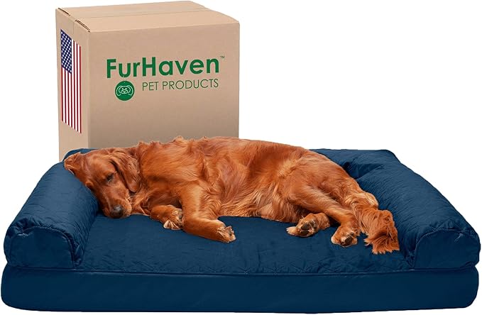 Furhaven Orthopedic Dog Bed for Large Dogs w/ Removable Bolsters & Washable Cover, For Dogs Up to 95 lbs - Quilted Sofa - Navy (Blue), Jumbo/XL-PurrikoPets