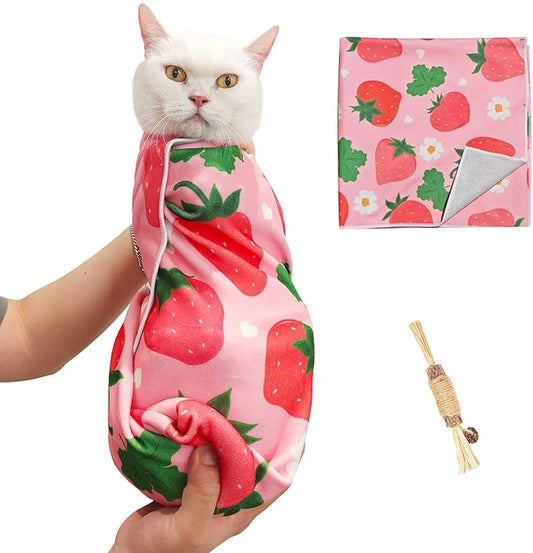27.6" Cat Grooming Wrap,Self-Adherent Cat Wrap for Cutting Nails,Anti-Escape Cat Swaddle Wrap,Multifunctional Anti-Scratch Cat Restraint Wrap for Medicine,Nail Clipping,Ear Cleaning(Within 15lbs)-PurrikoPets