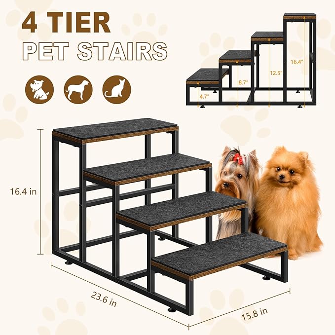 Dog Stairs for High Beds 4 Steps Dog Stairs for Small Medium Dogs Pet Stairs/Steps for Puppy, Cats, and Dogs, Easy to Walk on Dog Step for Beds and Cars-PurrikoPets