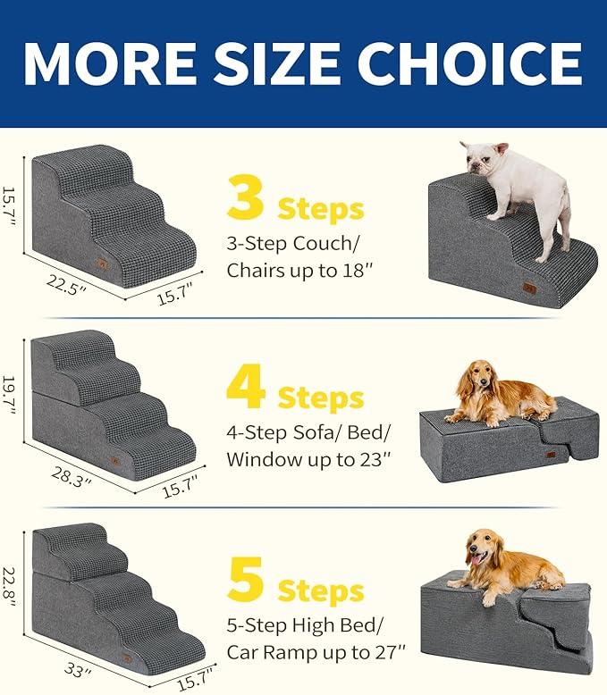 Dog Step for Bed, Dog Stair 3-Step 35D Pet Stair 15.7" H for High Bed or Sofa Non-Slip Balanced Pet Step Indoor, Grey-PurrikoPets