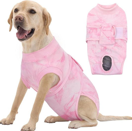 FUAMEY Recovery Suit for Dogs After Surgery,Soft Breathable Dog Bodysuit E-Collar & Cone Alternative Surgical Suit,Male Female Dog Neuter Spay Suits Anti Licking Wounds Onesie Pink Tie Dye XL-PurrikoPets