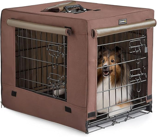 DONORO Dog Crates for Small Size Dogs Indoor Double Door Dog Kennels & Houses for Puppy and Cats, Collapsible Metal Contour Dog Cages (Brown, 24.0" L x 18.0" W x 20.0" H)-PurrikoPets