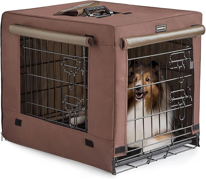 DONORO Dog Crates for Small Medium Size Dogs Indoor Double Door Dog Kennels & Houses for Puppy and Cats, Collapsible Metal Contour Dog Cages (Brown, 30.0" L x 19.0" W x 21.0" H)-PurrikoPets