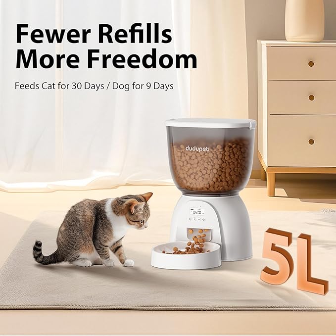 5L Automatic Cat Feeder, Timed Cat Food Dispenser, Automatic Pet Feeders Up to 6 Meal 1-20 Portion, Dual Power Supply Cats Feeder, Pet Dry Food Dispenser for Cats and Small Dogs-PurrikoPets