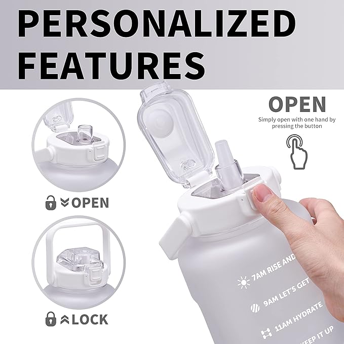 64oz,100oz,128oz Large Motivational Water Bottle with Time Marker, Leakproof & BPA Free Half Gallon Big Water Bottle with Straw Handle Tritan Frosted Water Jug for Gym,Fitness,Outdoor Sports-PurrikoPets