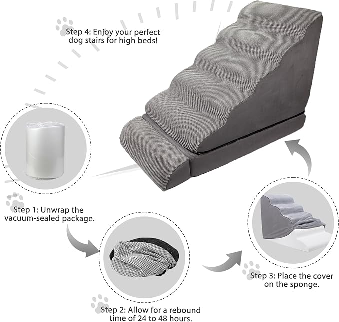 Dog Stairs & Steps for High Beds 30 Inches Tall, LitaiL 6 Steps Pet Stairs/Steps for Beds 24-30inch High for Small Large Dogs, Non-Slip Dog Ramps/Ladder for Old Dogs/Cats-PurrikoPets