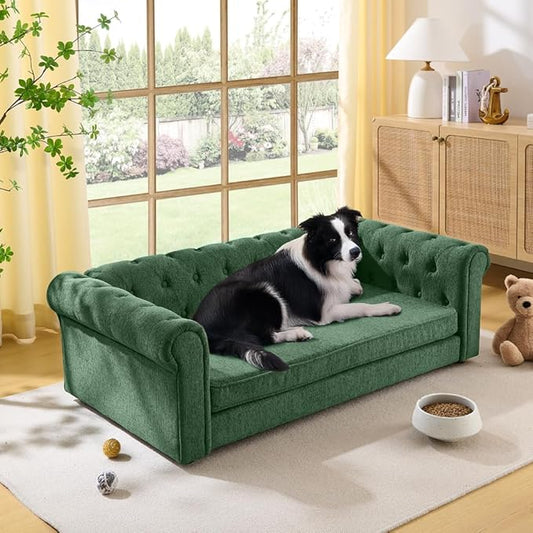Dog Sofa Couch for Medium to Large Dogs, 55" Memory Foam Pet Sofa Couch with Washable Fabric, Durable Elevated Dog Bed with Legs, Removable Cushion for Medium and Large Dogs, Green-PurrikoPets