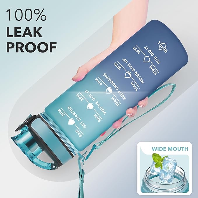 Enerbone Water Bottle, Leakproof BPA & Toxic Free, Motivational Water Bottle with Times to Drink and Straw, Fitness Sports Water Bottle with Strap for Office, Gym, Outdoor Sports-PurrikoPets