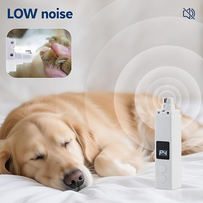 Dog Nail Grinder with 4-Speeds,Pet Claw Trimmers with 2 Modes Lighting UV, Nail Clippers for Small Medium and Large Dogs and Cats, Animal Nail Care,Grooming (White)-PurrikoPets
