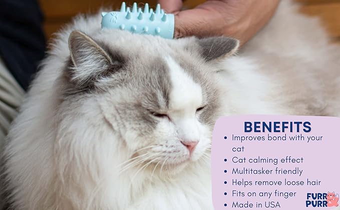 Furr&Purr Cat Brush, Scratcher, and Massager - Indoor Cat Calming Care with Face Scratcher, Finger Brush (3-Pack, Made in USA)-PurrikoPets