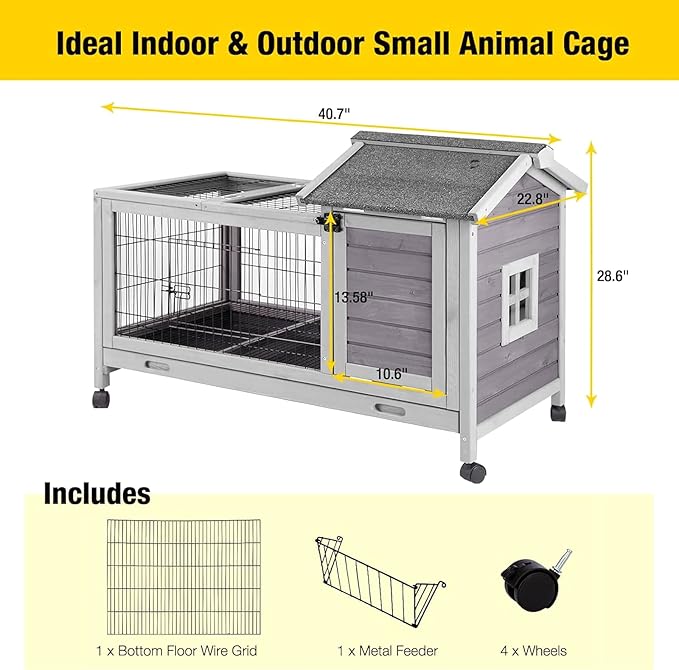 Aivituvin Rabbit Hutch Indoor Bunny Cage Outdoor Bunny House with Wire Floor Leakproof Plastic Tray-PurrikoPets