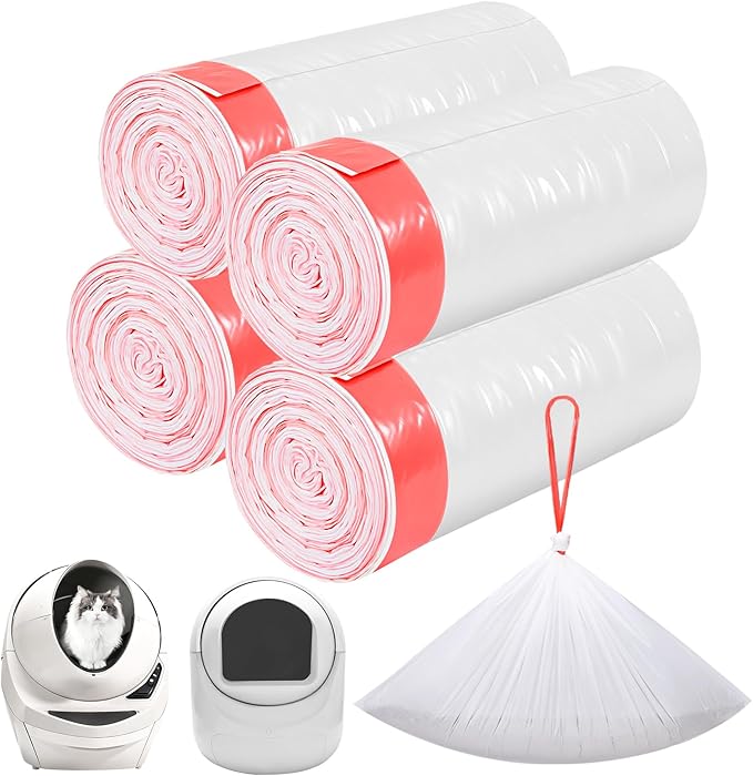 80 Count Thicken Cat Litter Box Liners for Automatic Cat Litter Box and Litter-Robot 4/3, Heavy-Duty Drawstring Kitten Litter Drawer Liners Disposable 25" x 16"-PurrikoPets