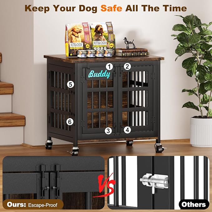 EasyCom Heavy Duty Dog Kennel Indoor with Name Tag, 27" Dog Crate Furniture for Small Dogs, Double-Doors Sturdy Metal Dog Cage for Anxiety Dog-PurrikoPets