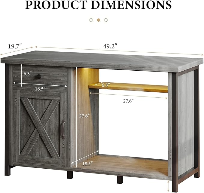 4ever2buy 55 Gallon Fish Tank Stand with LED Light & Power Outlets, 55-75 Gallon Aquarium Stand with Drawer & Barn Door, Cabinet for Fish Tank Accessories Storage for Reptile Tank, Turtle Tank, Gray-PurrikoPets