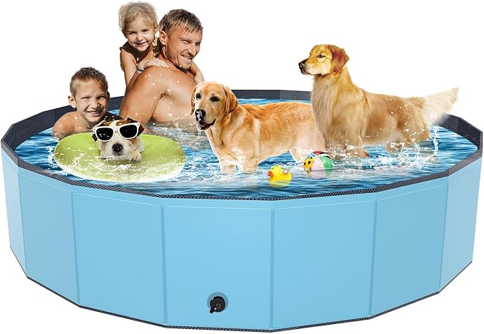Foldable Dog Pool, YSJILIDE Portable PVC Pet Swimming Pool, Collapsible Plastic Bath for for Large Medium Small Dogs & Kids (XXXL-79"x 16" Blue)-PurrikoPets